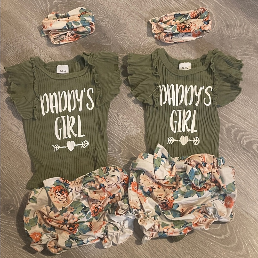 Green 'Daddy's Girl' Kids Outfit Set Twin Bundle